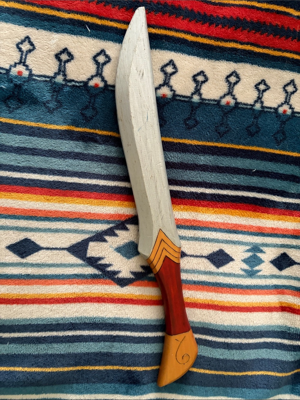 Handcrafted Decorative Wooden Knife - Red, Tan & Gold Accents